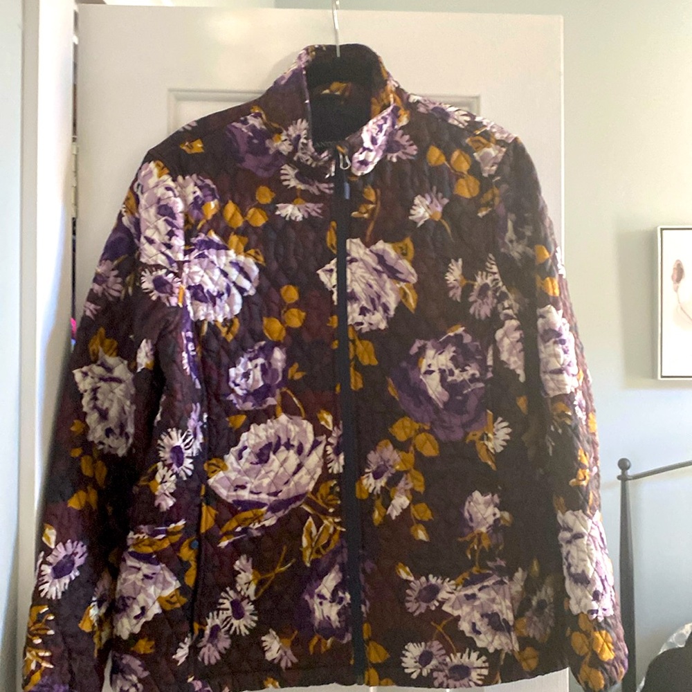 COPY - Land End packackable jacket in a floral print. Size XL